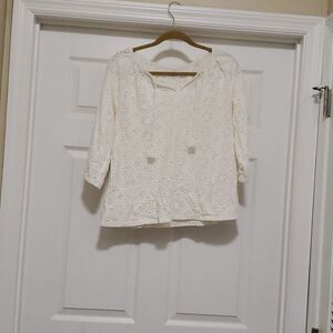 J.JILL white eyelet embroidery woman top